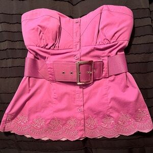 2B Bebe Strapless Pink Belted Peplum Tank Top